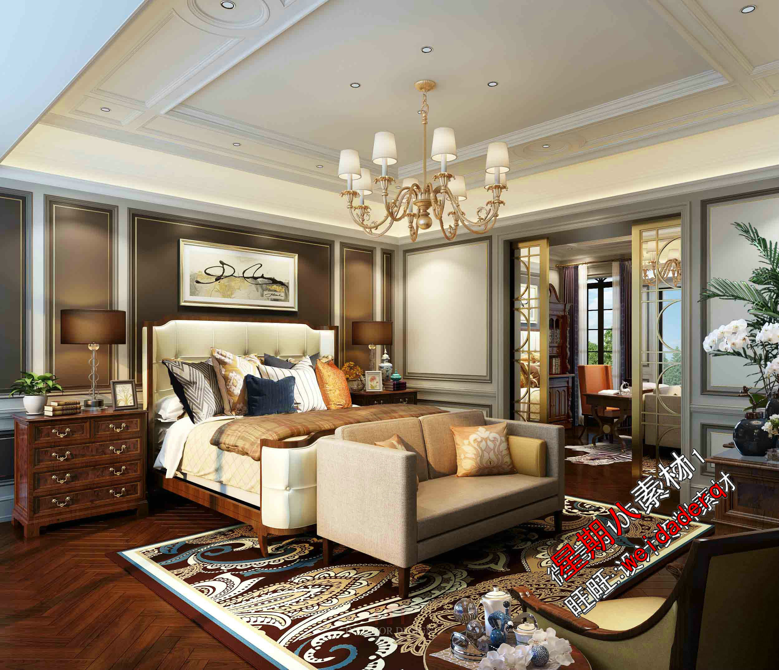 戴昆cad施工图纸高清效果图美式别墅施工图纸护墙板设计案例