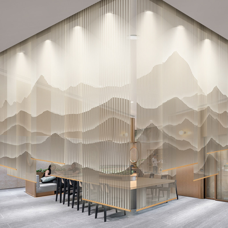 办公室卷帘半透窗帘纱屏风电动升降软隔断布挂帘新中式客厅免打孔