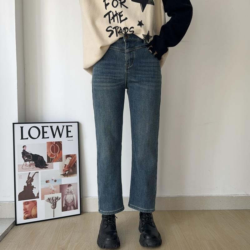 烟管百搭复古秋冬新款九分牛仔裤
