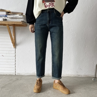 哈伦牛仔裤 高腰弹力宽松显瘦胖mm老爹裤 女秋季 九分萝卜裤 新款 大码