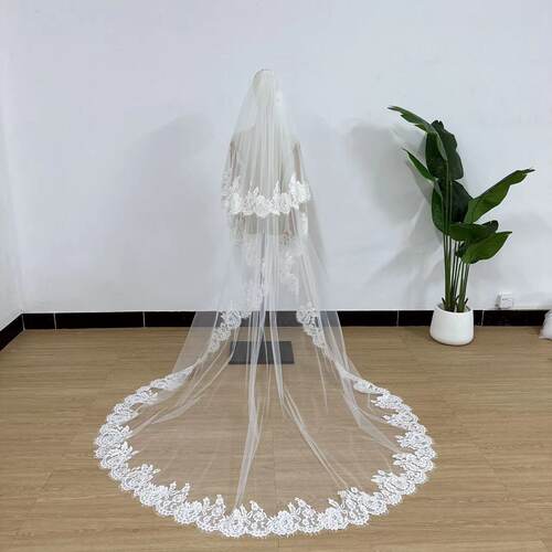 3D蕾丝头纱新娘拖地头纱