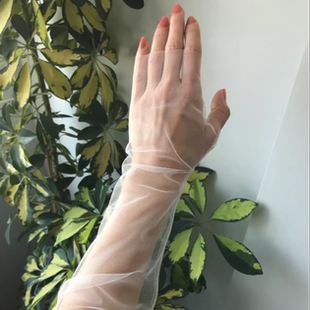 森系新娘婚纱绣字手套婚礼优雅网纱透气长款 定制无指手套 简约个性