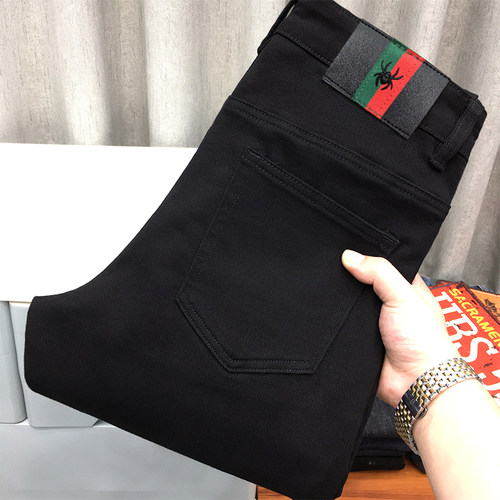 九分黑色牛仔裤男韩版潮流百搭弹力小脚修身显瘦纯黑色休闲9分裤 - 封面