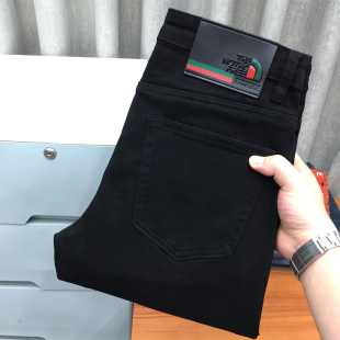 小脚长裤 欧货高端潮流百搭弹力休闲纯黑色修身 男秋冬款 黑色牛仔裤