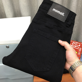 黑色牛仔裤 冬季 男新款 小脚休闲纯黑九分裤 商务直筒宽松修身 秋季