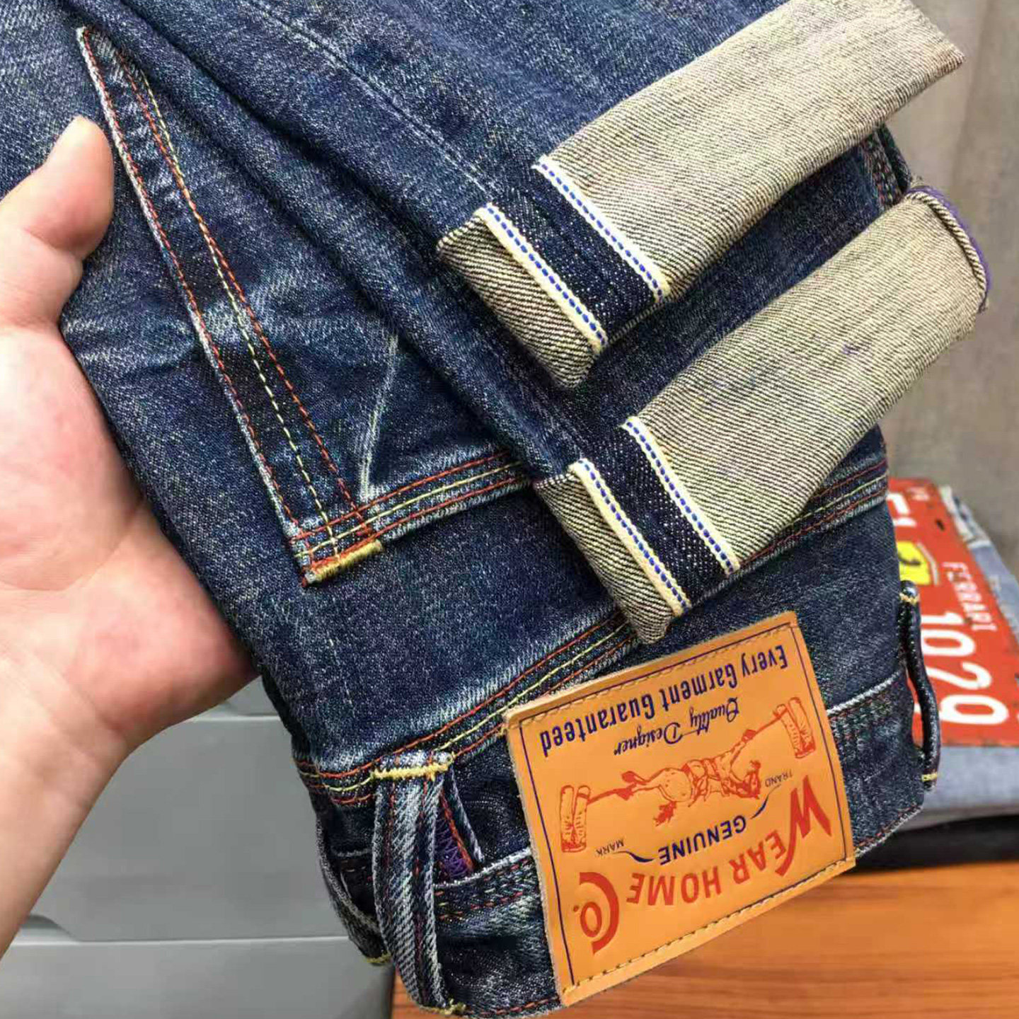 赤耳丹宁秋季牛仔裤男款九分裤美式高端弹力修身小直筒长裤秋冬款