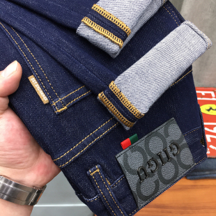 男春秋款 薄款 弹力深蓝色修身 夏季 小脚九分裤 高端养牛原色牛仔长裤