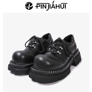 【陈冠希同款】PJH 男人的皮鞋做旧水洗牛皮复古厚底增高德比鞋男