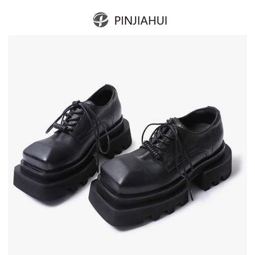 德比鞋系带粗跟单鞋方头小皮鞋