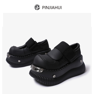 小众设计感厚底增高松糕鞋 矮小个子y2k辣妹亚文化真皮大头休闲鞋