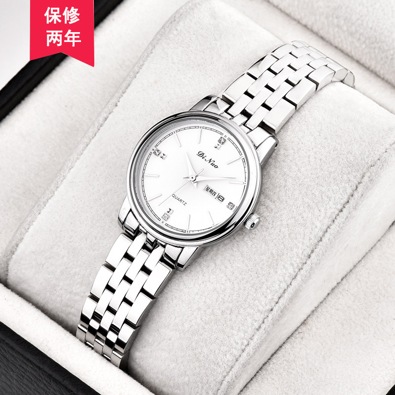 正品dinuo谛诺手表 女士时尚休闲防水石英表双历超薄日历星期女表