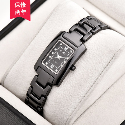 正品HOHE鸿鹤韩版女士防水陶瓷手表 超薄方形石英表时尚休闲女表
