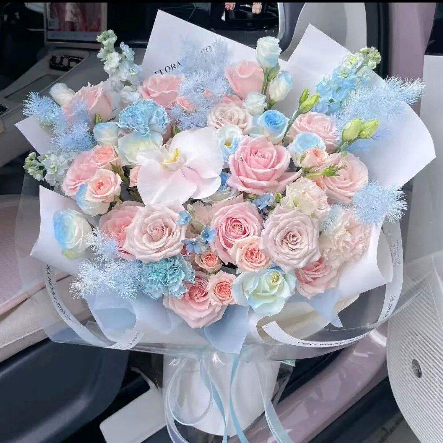 七夕情人节紫玫瑰蝴蝶兰花束鲜花同城配送女友老婆妈妈生日礼物店