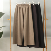 外贸女士针织棉加绒加厚高腰9分裤 保暖冬 宽松大码 阔腿裤 休闲裤