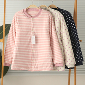 女纯棉加厚夹棉三层空气棉长袖 小圆领家居服棉袄保暖冬内搭厚实