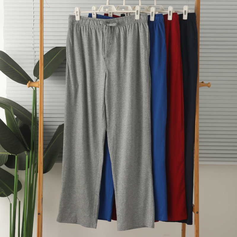 男纯棉高腰带口袋家居裤睡裤春