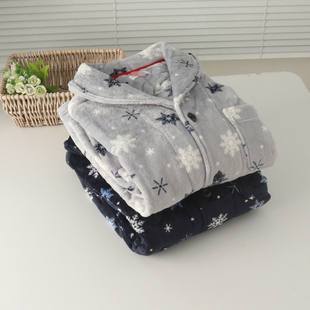 外贸男士法兰绒珊瑚绒肩颈部加厚开身长袖长裤睡衣家居服套装秋冬