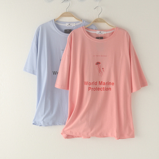 女纯棉圆领短袖可爱上衣T恤半袖凉快透气大码夏