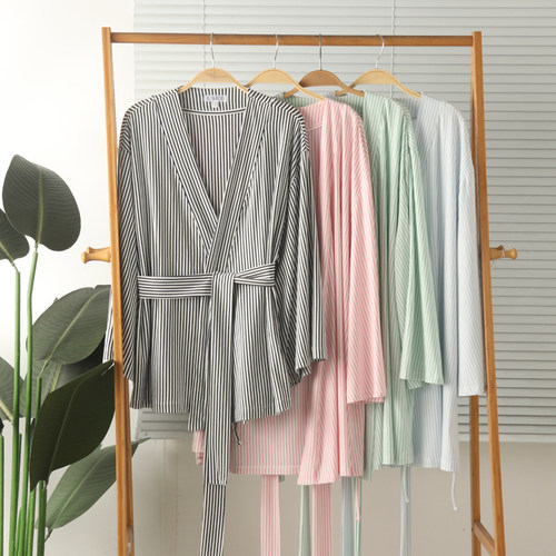 女莫代尔棉长袖和服家居服睡衣春
