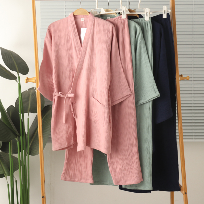 男女纯棉长袖长裤和服家居服秋