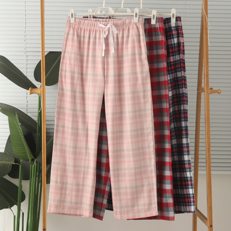 女纯棉磨毛高腰睡裤家居裤春大码