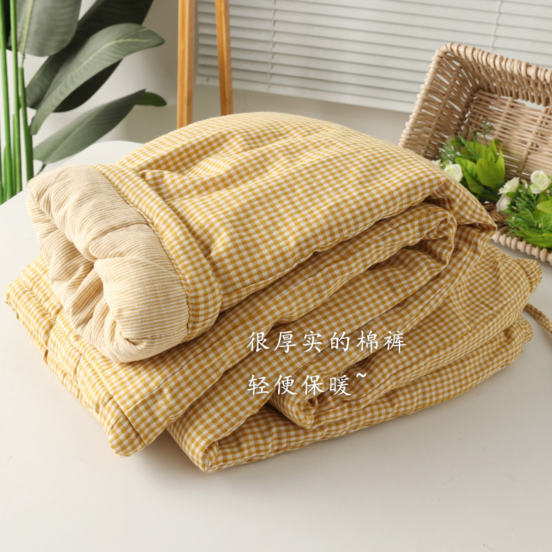女纯棉纱布三层加厚夹绵空气棉高腰家居裤棉裤保暖秋冬睡裤