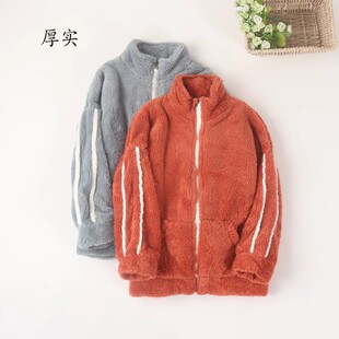 女士加厚珊瑚绒开衫高领护颈长袖家居服睡衣上衣秋冬保暖外套大码