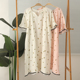 女士纯棉双层纱布绉棉圆领短袖 家居裙睡裙睡袍裙子透气夏