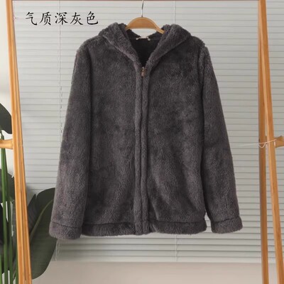 女加厚珊瑚绒长袖家居服上衣外套