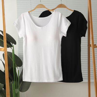 女纯棉带胸垫文胸短袖上衣夏