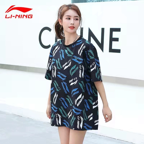 Li Ning, летняя дышащая хлопковая быстросохнущая футболка подходит для мужчин и женщин для влюбленных, короткий рукав, круглый воротник