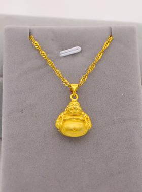 金店同款沙金弥勒佛吊坠项链