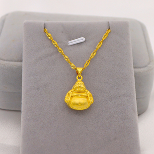 金店同款沙金弥勒佛吊坠项链女仿真黄金色感高级小金佛锁骨链颈链