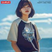 重磅250g谐音梗宽松拼色插肩短袖 悦游 什么猫冰 T恤男原创纯棉