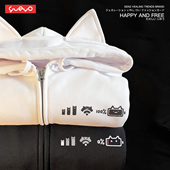 悦游 手机图标三连 加绒宽松拉链猫耳连帽卫衣男外套休闲原创猫咪