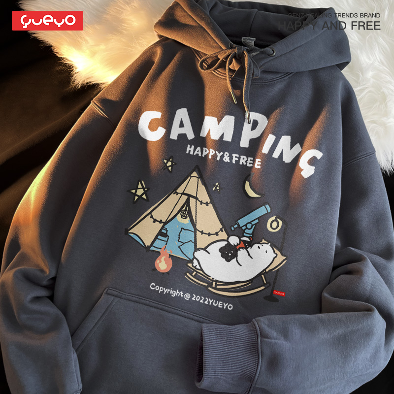 露营连帽卫衣悦游加绒套头复古