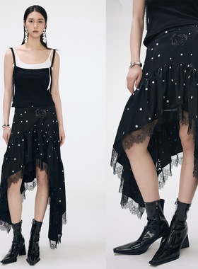 Profi11 Zero2025夏秋不对称波点蕾丝醋酸度假小众半裙设计师品牌