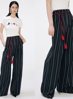 Profi11 Zero2025夏秋条纹小花腰带度假小众衬衫阔腿裤设计师品牌