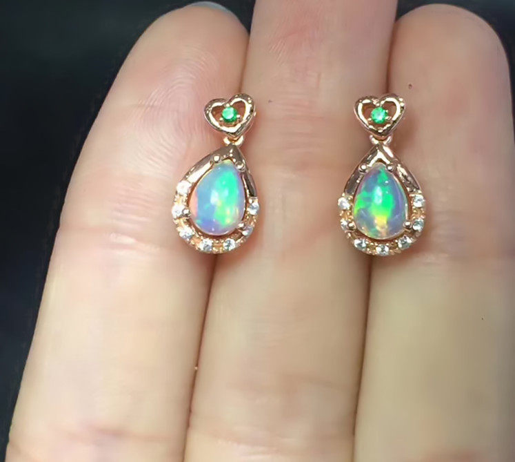 절묘하고 세련된 여성을위한 천연 오팔 컬러 보석 다채로운 귀중한 보석  골드 도금 보석 귀걸이