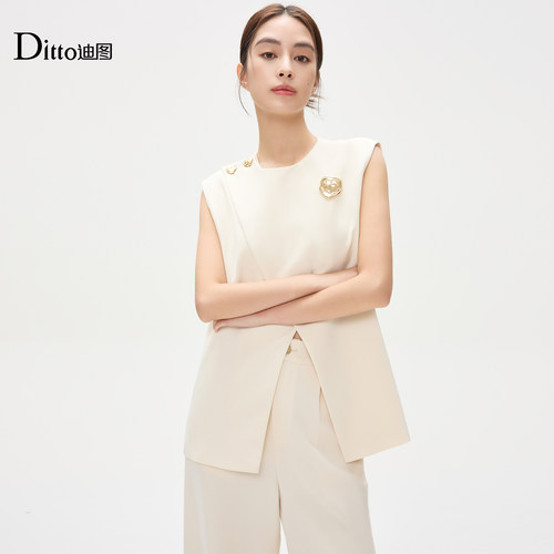 迪图春夏极简职场名媛马甲套装女