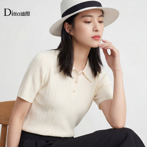 迪图夏季坑条显瘦通勤针织衫女