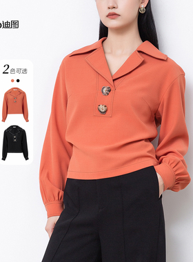 迪图翻领衬衫女秋秋冬新款宽松显瘦长袖时尚上衣百搭高级感衬衣