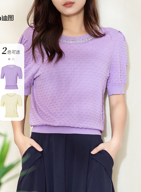 Ditto/迪图2025秋季新款优雅高级感上衣时尚显瘦圆领短袖针织衫