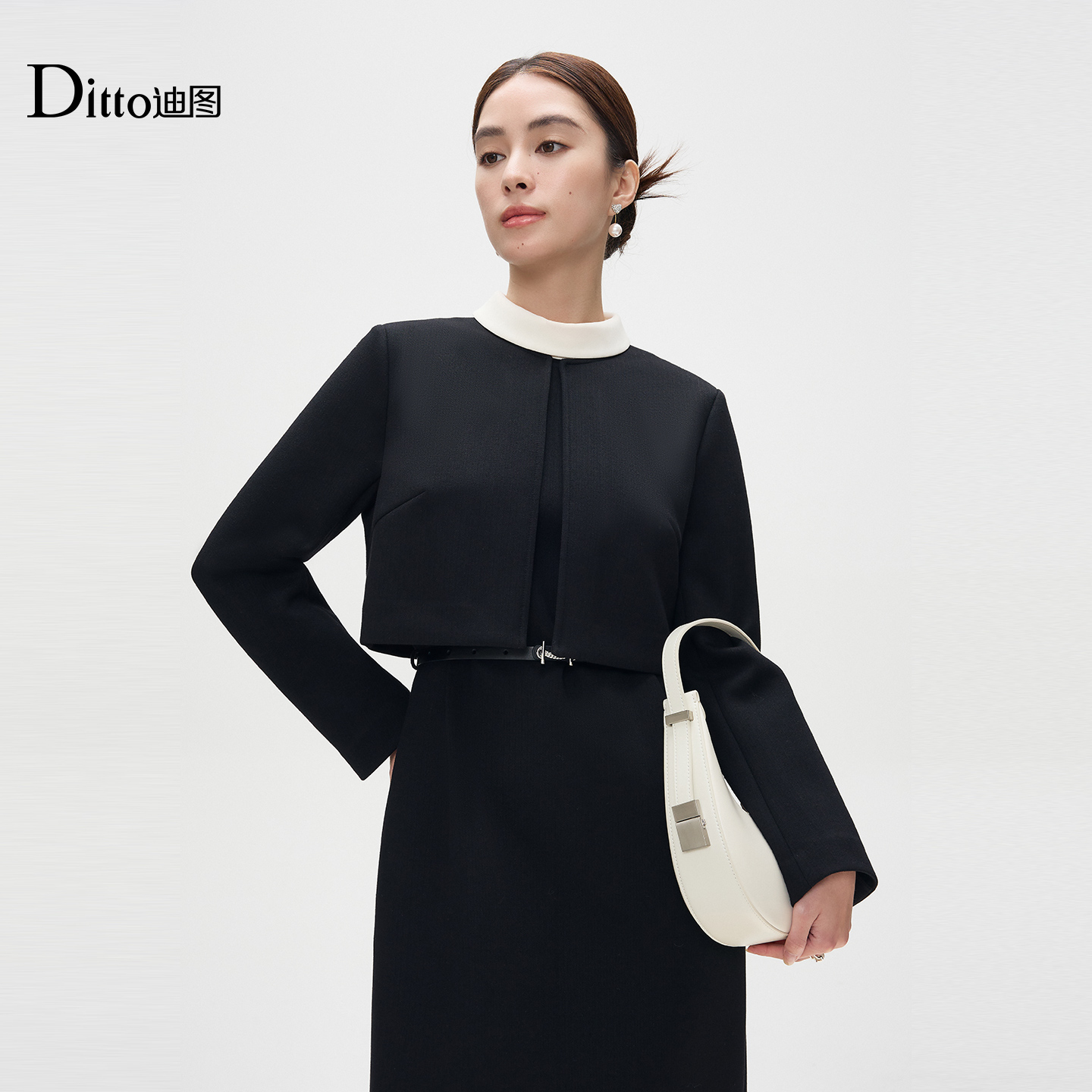 Ditto/迪图经典法式假两件连衣裙