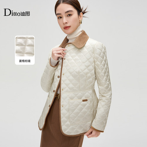 迪图翻领修身保暖通勤棉服女