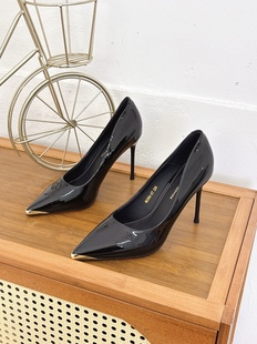 法式 女工作鞋 尖头高跟鞋 通勤漆皮单鞋 9CM女细跟气质浅口时尚 新款