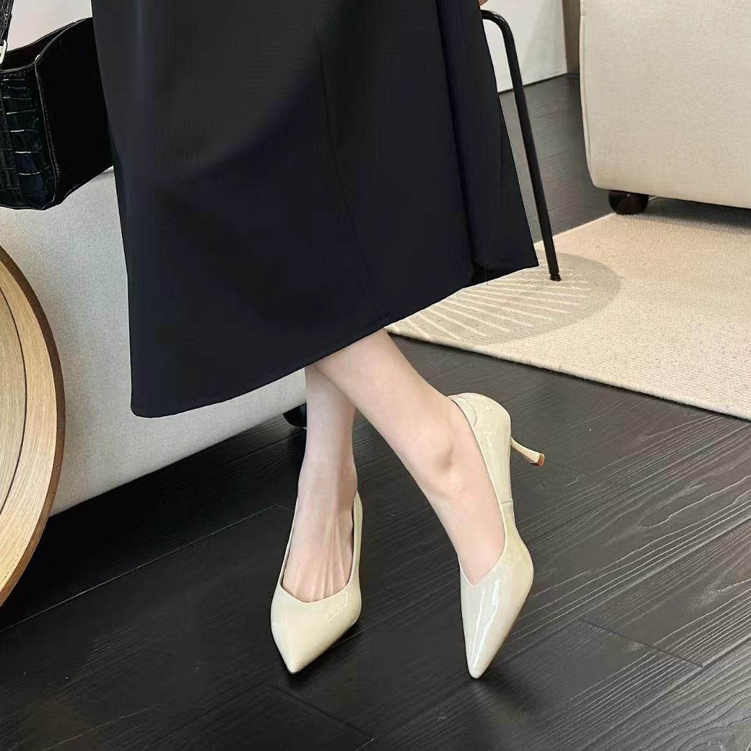 欧洲站2025春夏新款法式尖头浅口通勤单鞋牛皮气质6公分高跟鞋女