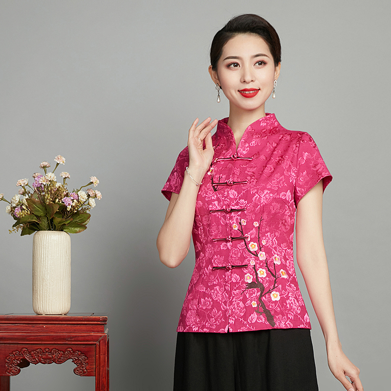 2023中老年妈妈装修身时尚唐装女士旗袍夏装短袖夏装上衣中式唐装
