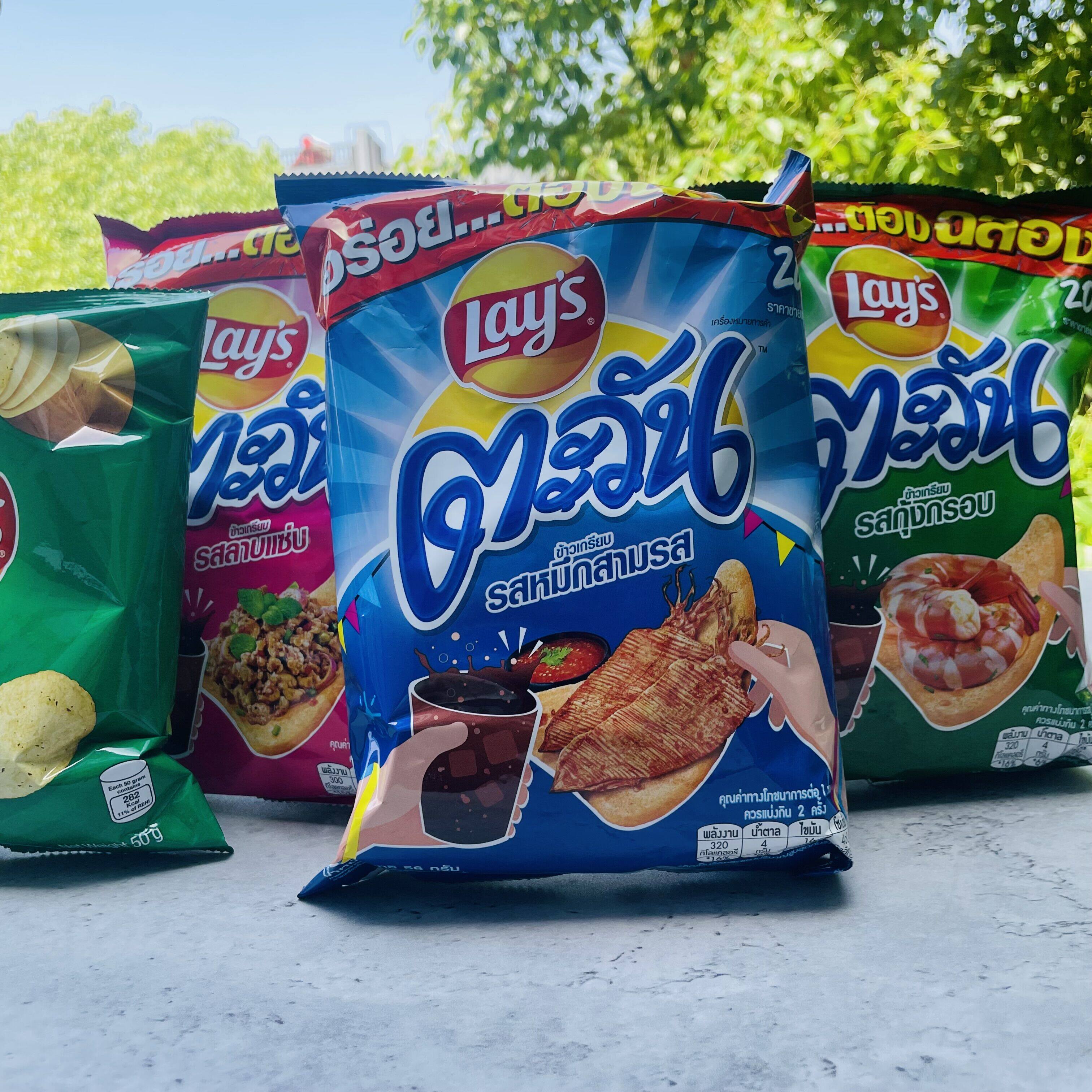 临期泰国进口乐事Lay‘s虾味脆片/泰式色拉味/鱿鱼味56g膨化食品高性价比高么？