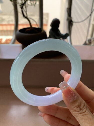 【小陈翡翠】缅甸天然翡翠A货紫罗兰浅绿56圆条翡翠手镯